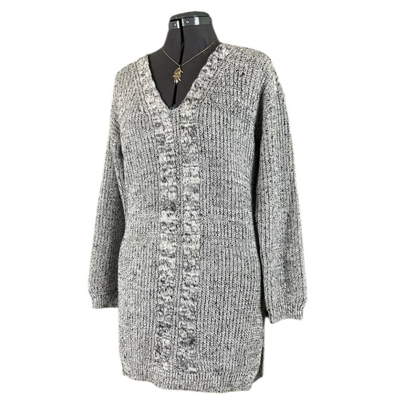 Relaxed V Neck Cable Knit Tunic Sweater - Picture 1 of 14